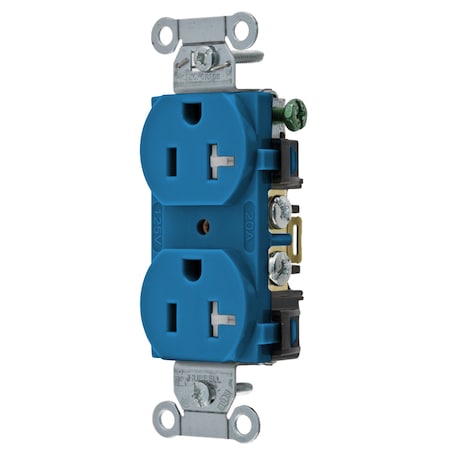Hubbell Wiring Device-Kellems Straight Blade Receptacle, 5-20R, 20 A, 125V AC, 2 Pole, 3 Wire, Flush Mount, Grounded BR20BLTR